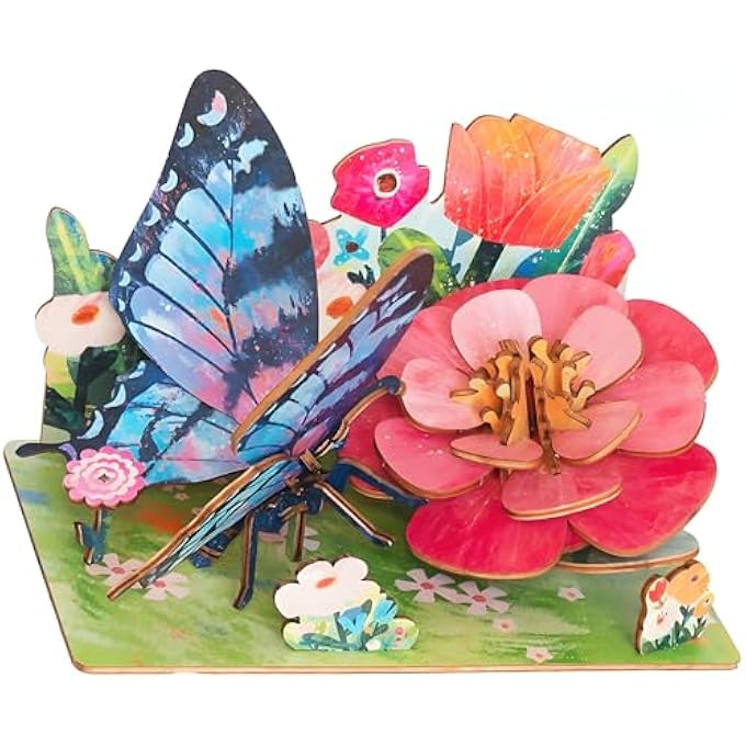 3D WOODEN PUZZLE FOR ADULTS, TEENS AND KIDS, DIY CREATIVE WOOD CRAFT KIT, BRAIN TEASER & EDUCATIONAL JIGSAW PUZZLE, BEAUTIFUL BUTTERFLY DESKTOP ORNAMENT, GREAT GIFT FOR HOLIDAYS, FAMILY FUN - Image 1